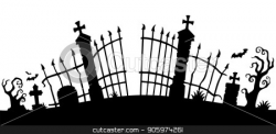 Cemetery gate silhouette theme 1 stock vector