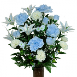 Light Blue Rose and White Carnation Mix (Silk Cemetery Flowers)