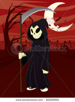 Standing Near the Gates of a Cemetery on a Red Night Clipart Picture