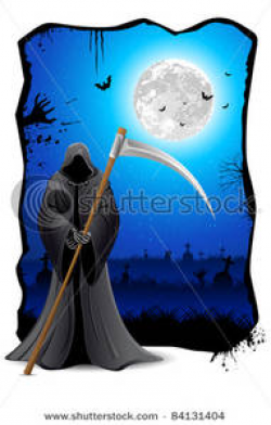 Death Standing By a Cemetery Under a Full Moon - Clipart