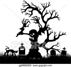 Vector Clipart - Halloween, silhouette scary-zombie tree ...