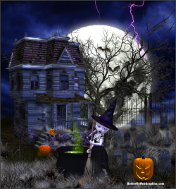 PSP tube download. Halloween Haunted House and cemetery clipart ...