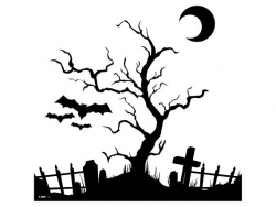 Halloween Bat Moon Tree Cemetery Grave Cross Scary Pumpkin October ...