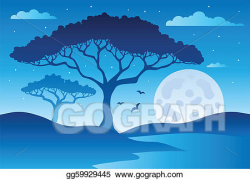 Vector Illustration - Savannah scenery with trees 2. EPS Clipart ...