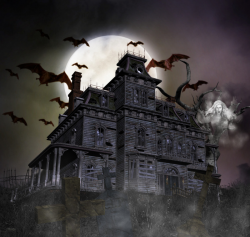 Haunted Cemetery House Graphics | ButterflyWebGraphics