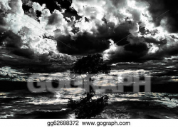 Stock Illustration - Scary dark scenery with naked trees clouds ...