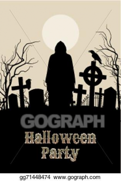Vector Illustration - Halloween party on a spooky graveyard ...