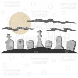 Spooky Graveyard Scene SVG Cut File & Clipart
