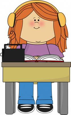 Girl Listening to Book with Headphones Clip Art - Girl Listening to ...