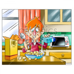 kid making cereal in the morning clipart . Royalty-free clipart # 407055