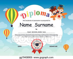 Vector Art - Preschool elementary school kids diploma certificate ...