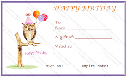 birthday gift certificate template owl birthday gift certificate ...