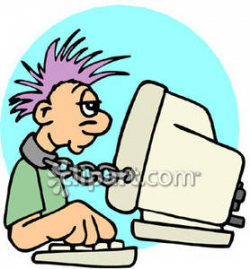 A Guy Chained To A Computer - Royalty Free Clipart Picture