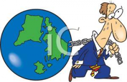 A Man Carrying Earth Like a Ball and Chain - Clipart