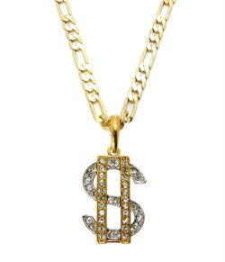 Silver And Gold Money Sign Figaro Chain, Money Sign Necklace - The ...