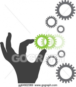 Vector Art - Silhouette hand placing missing gear wheel in chain ...