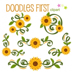 Classic Sunflowers Corners and Borders Digital Clip Art for