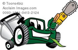 Clipart Cartoon Lawn Mower With a Chainsaw