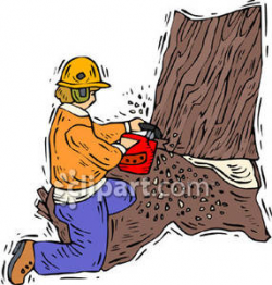 Person Using a Chainsaw To Cut a Tree Stump - Royalty Free Clipart ...