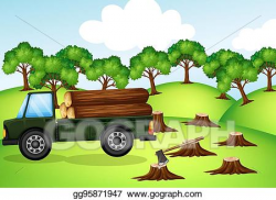 EPS Vector - Deforestation scene with truck loaded with logs. Stock ...