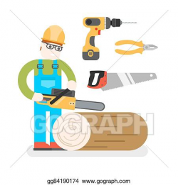 Vector Art - Construction woodworker cutting down a tree with a ...