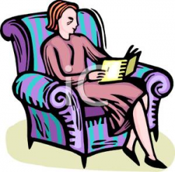 A Woman Sitting In a Chair Reading a Book - Royalty Free Clipart Picture
