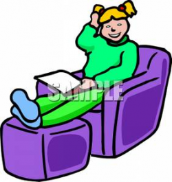 A Smiling Girl Sitting In a Chair Reading Clipart Picture