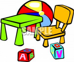 A Kids Table And Chair With Blocks And A Ball - Royalty Free Clipart ...