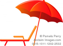 Clip Art Image of a Beach Umbrella and Lounge Chair