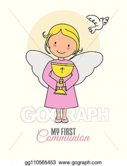 EPS Illustration - Angel girl with chalice and white dove ...