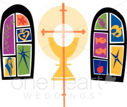 Stained Glass Windows with Chalice and Cross | Church Wedding Clipart