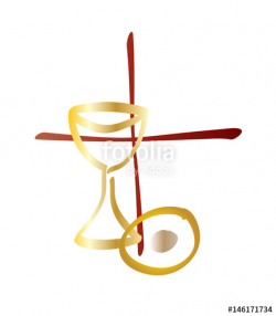 Eucharist symbol with chalice and host and a cross. Abstract simple ...