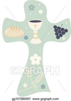Vector Art - Christian cross with chalice grapes bread and ...