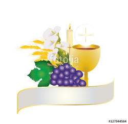 First communion vector color design illustration, with vine grapes ...
