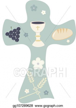 Vector Stock - Christian cross with chalice grapes bread and ...
