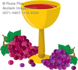 Clip Art Illustration Of A Goblet Of Wine With Bunches Of Grapes