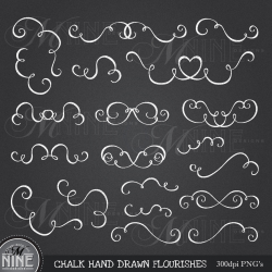 CHALK FLOURISH Clip Art: Hand Drawn Flourishes Clipart Design