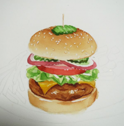 burger watercolor illustration drew by me . | Watercolor (food ...