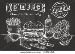 Hand drawn of burger and ingredients | Burger bar menu (fast food ...