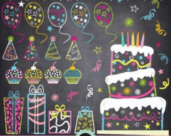 Chalkboard Birthday Party Clip art & Digital Paper Green Black