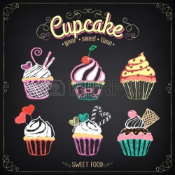 Vintage cupcake collection. Chalking, freehand drawing Vector ...