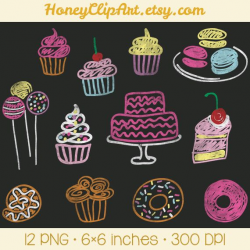 Digital Chalkboard Clipart, Bakery Clip Art, Cupcake Clipart, Cake ...