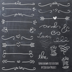 Hand drawn chalk doodle text divider swirly clip art for