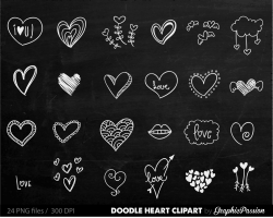 Chalkboard Hearts Clip Art Hand Drawn Clip Art Digital Hearts