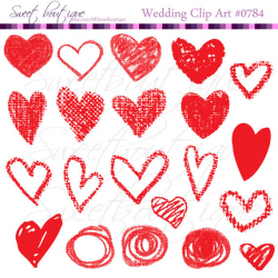RED Valentines day clipart, Chalk clip art, Hand draw heart clipart ...