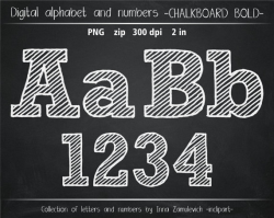Chalkboard alphabet bold clip art. Chalk letters & numbers