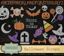Chalkboard Halloween Clipart Scrapbook Kit, Clip art set, chalk ...