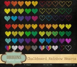 Rainbow Hearts Chalkboard Clipart Set digital chalk clip art