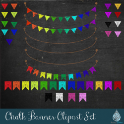 Rainbow Chalk Bunting Banner Clipart Set Colorful Chalk