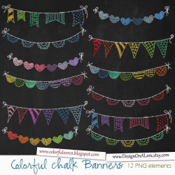 Colorful Chalk Bunting Banners, Rainbow Chalk Banners Clip Art ...